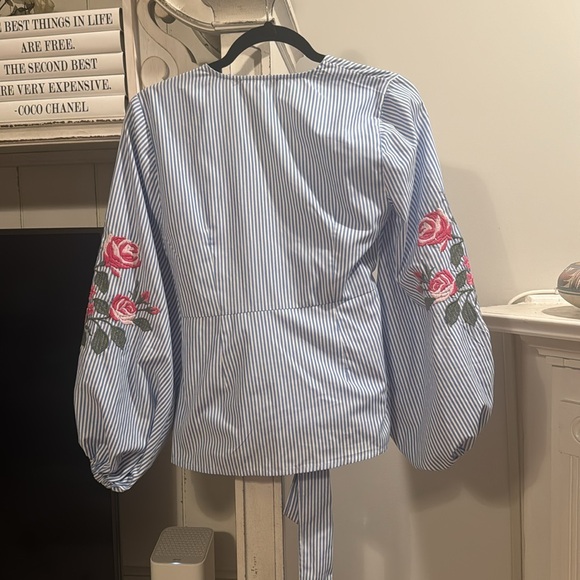 International Concepts Embroidered Striped Blouse - Picture 6 of 8